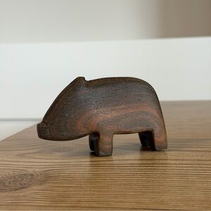 Vintage Hand Carved Wood Wild Boar Folk Figure